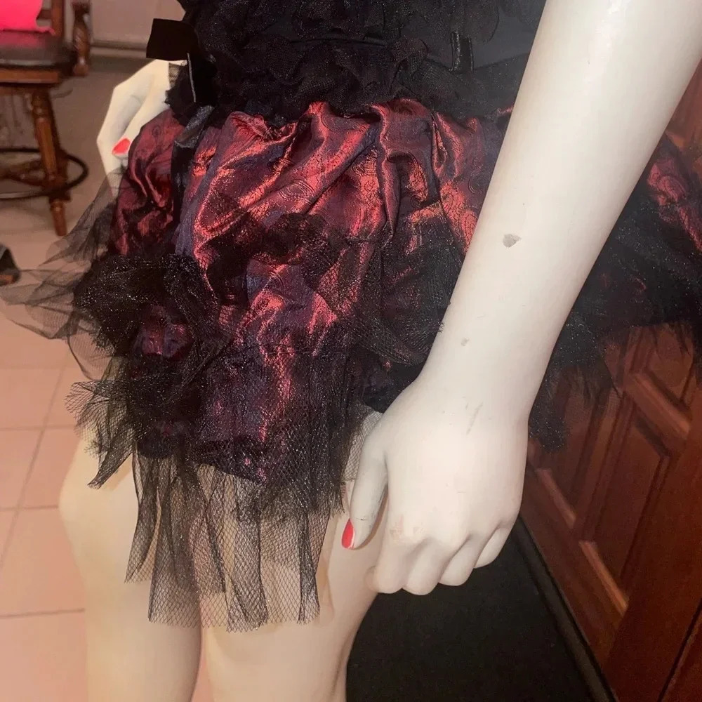 Lolita Ruffle and lace mini skirt in Maroon King Brocade Size Small - Picture 11 of 13